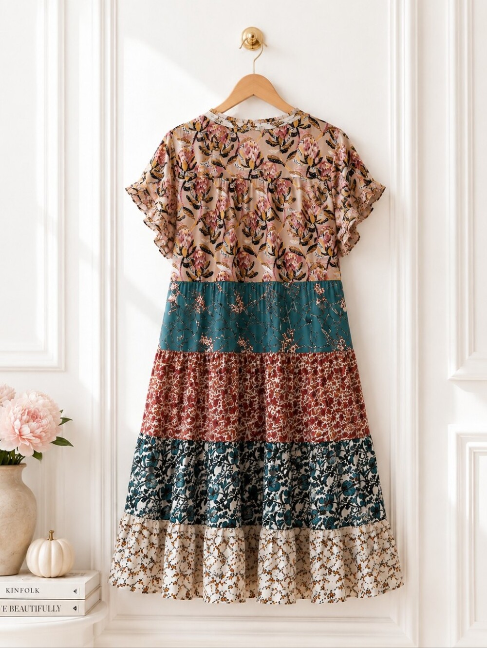 Grace & Lace Floral Patchwork Tiered Dress Boho Cottagecore | Size Medium - Picture 7 of 11